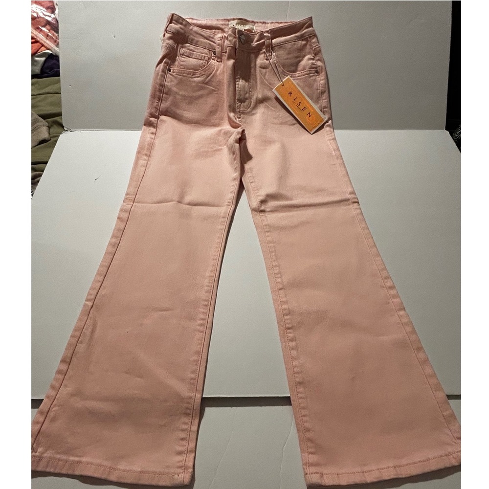 Risen Jeans Women Peach Pink High Rise Flare Wide Leg Denim Pants Sz 13/31 NWT